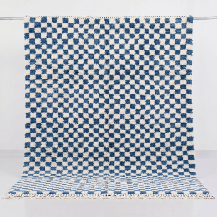 Custom Beni Ourain Rug | Pixel Blue Hand-Knotted Checkerboard