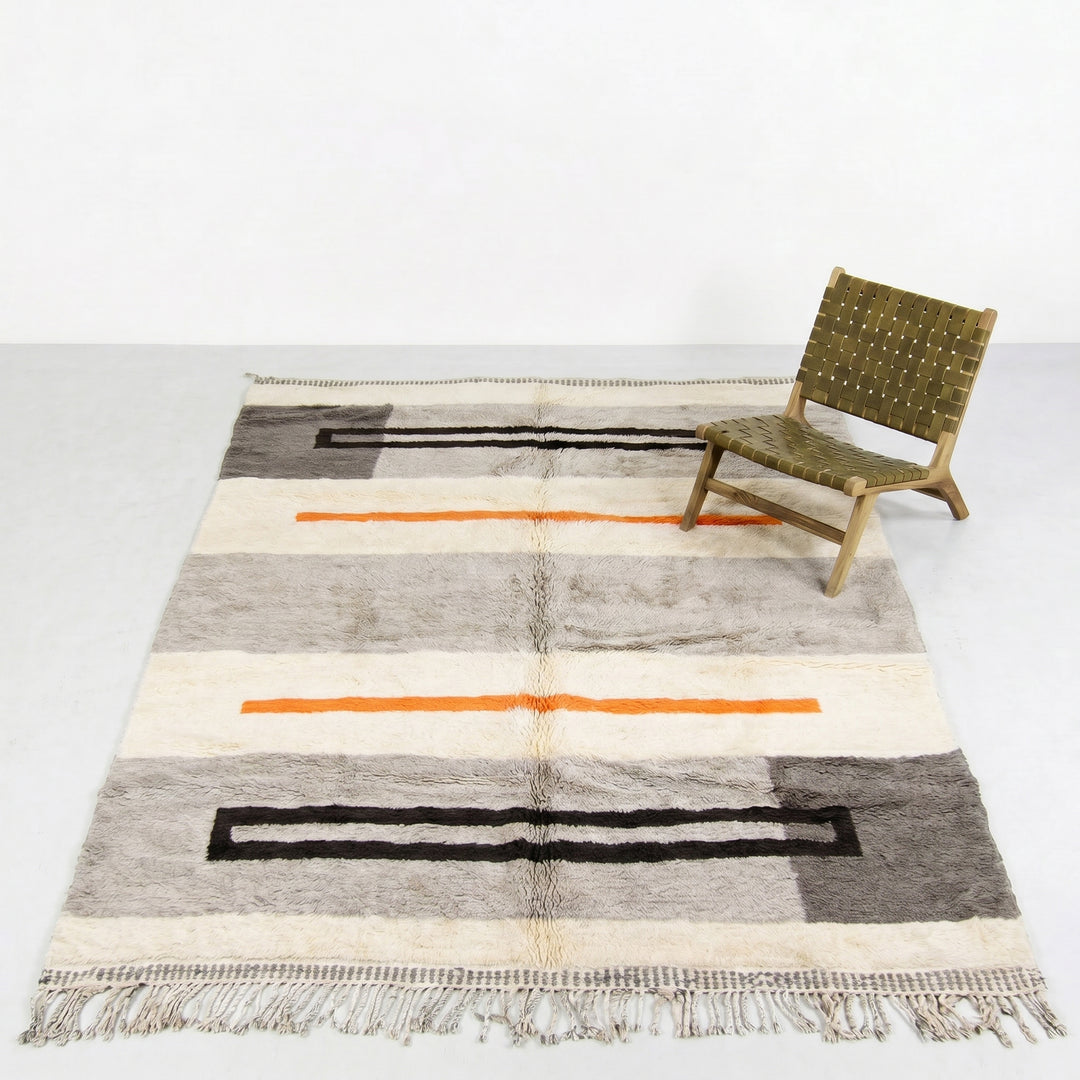 Custom Beni Mrirt Rug | Modern Grey Block &amp; Orange Accent