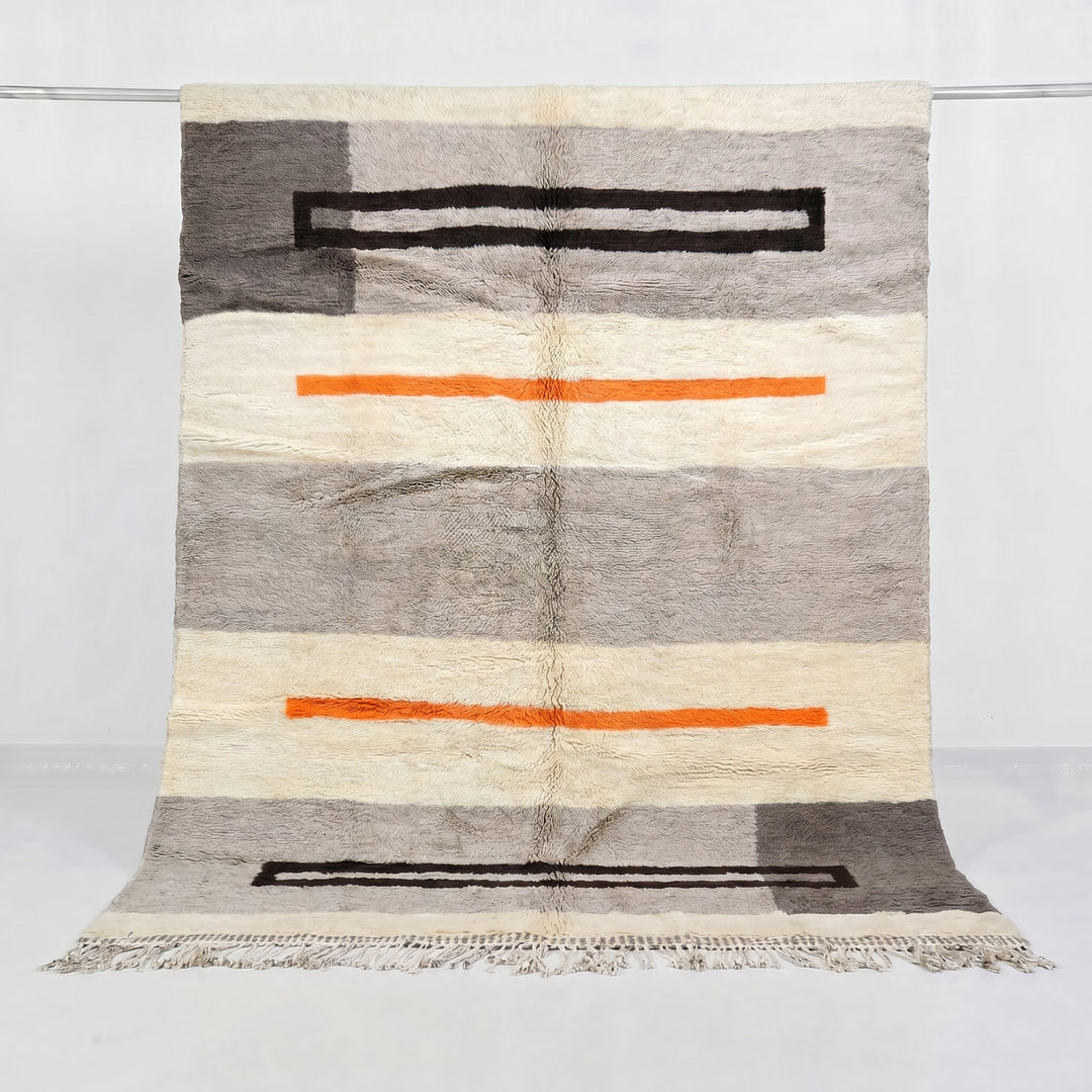 Custom Beni Mrirt Rug | Modern Grey Block &amp; Orange Accent