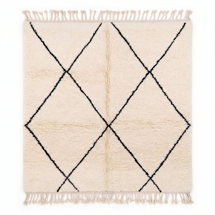 Authentic Custom Beni Ourain Rug | Classic Minimalist Black Diamond