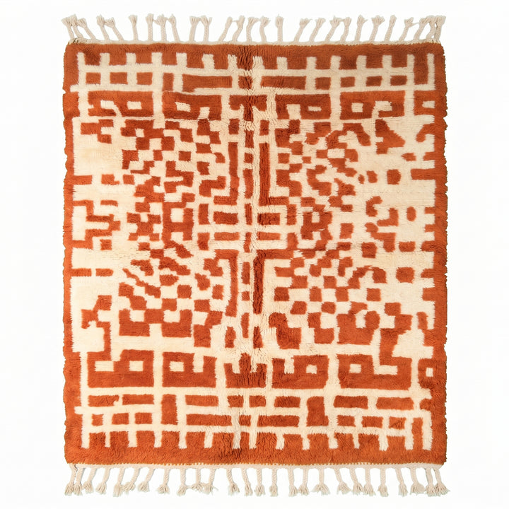 Custom Beni Mrirt Rug | Terracotta Pixelated Maze