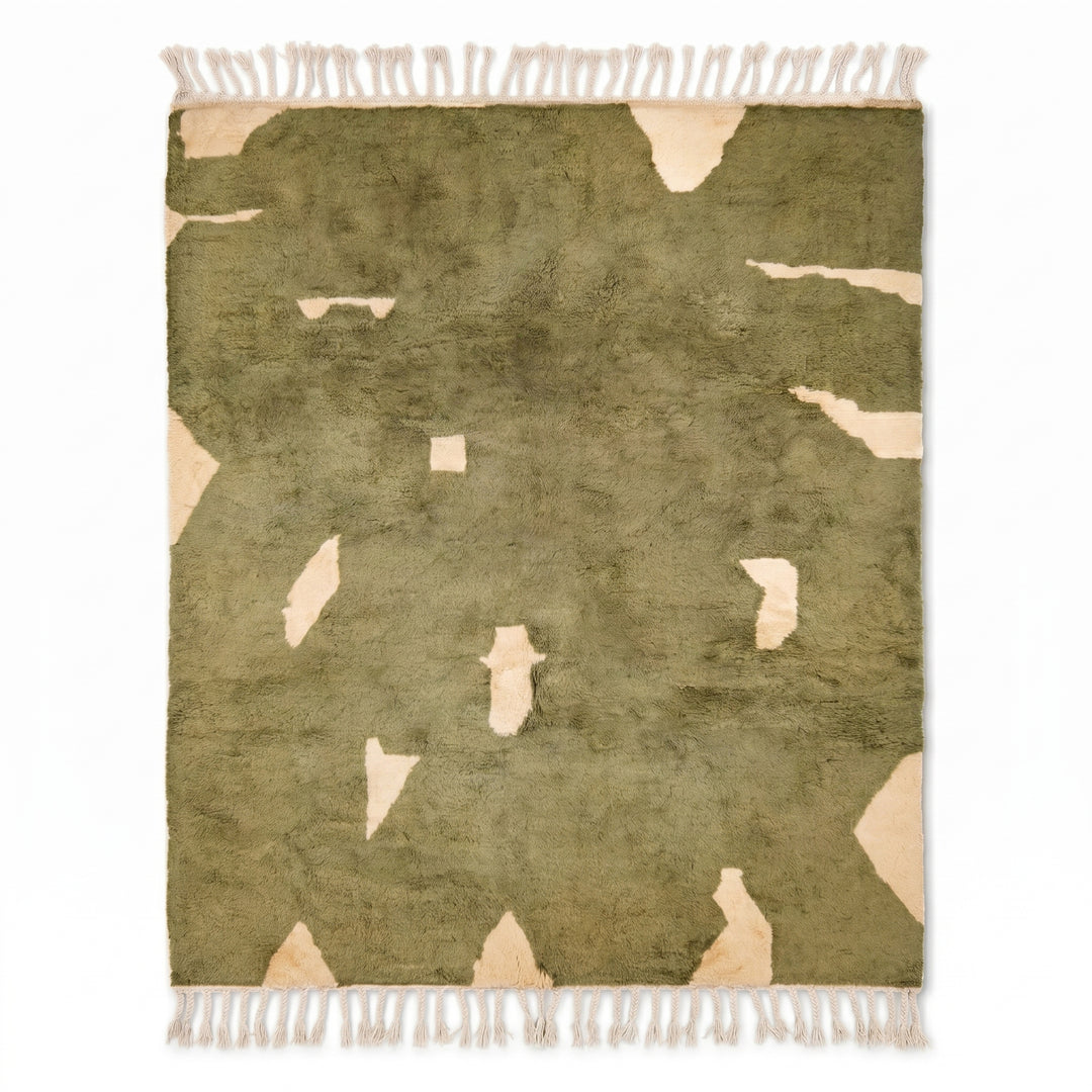 Custom Beni Ourain Rug | Abstract Olive Green &amp; Cream