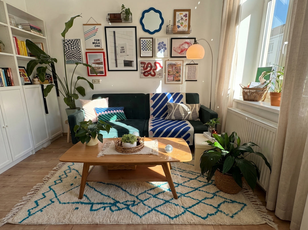Authentic Custom Beni Ourain Rug |  Vibrant Teal Geometric