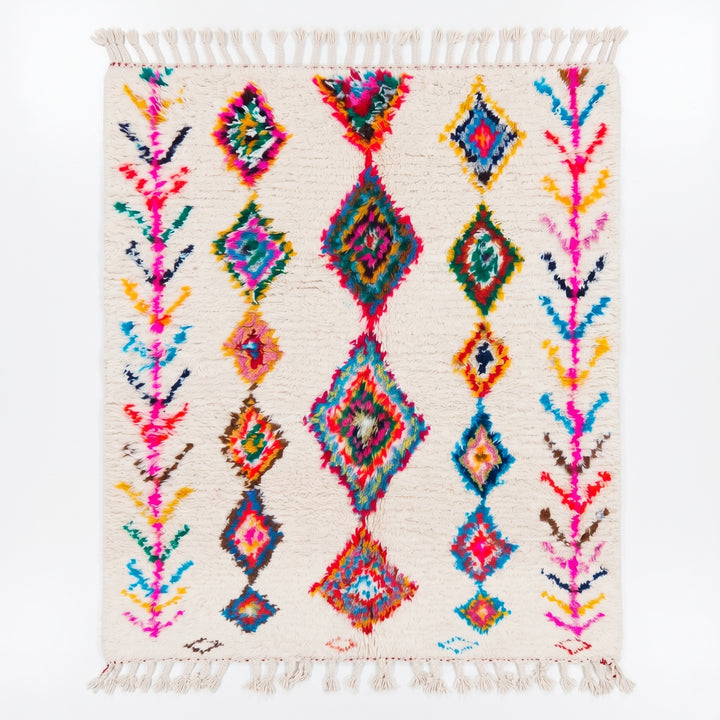 Custom Authentic Azilal Rug - Vibrant Geometric Diamonds &amp; Chevron Motif