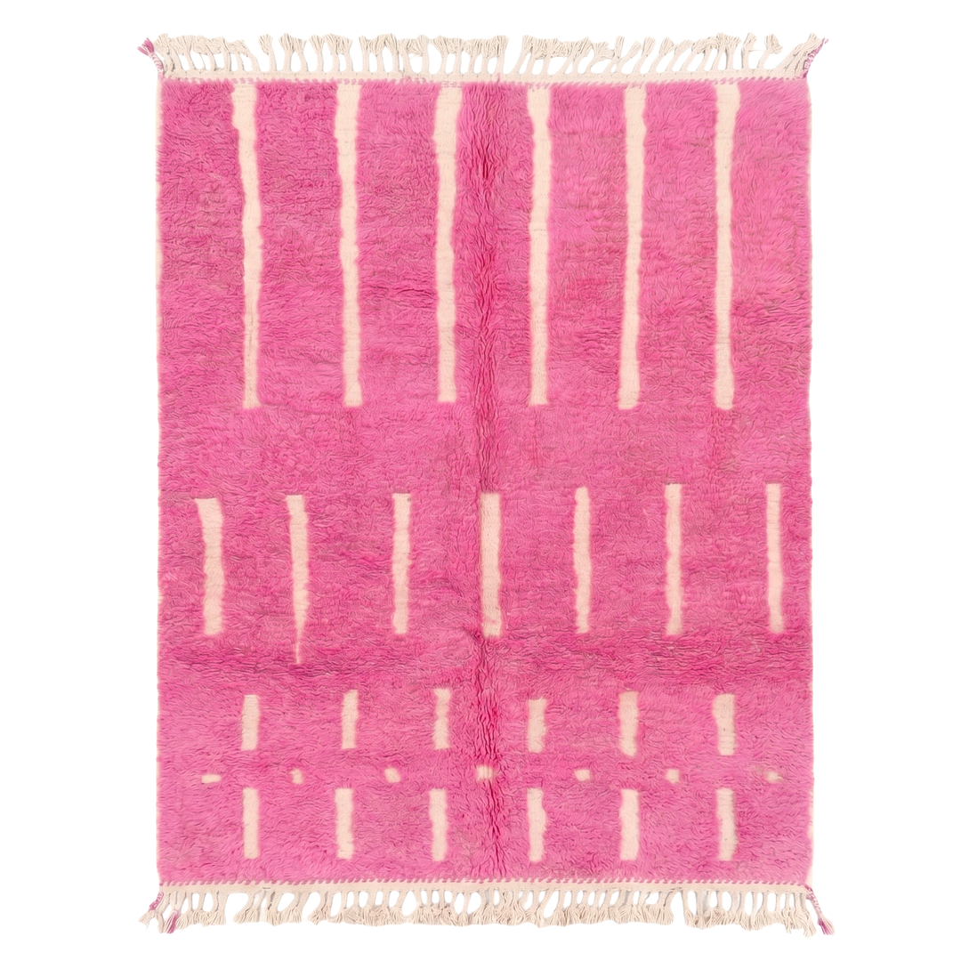 Custom Beni Ourain Rug | Bright Pink Geometric Stripe