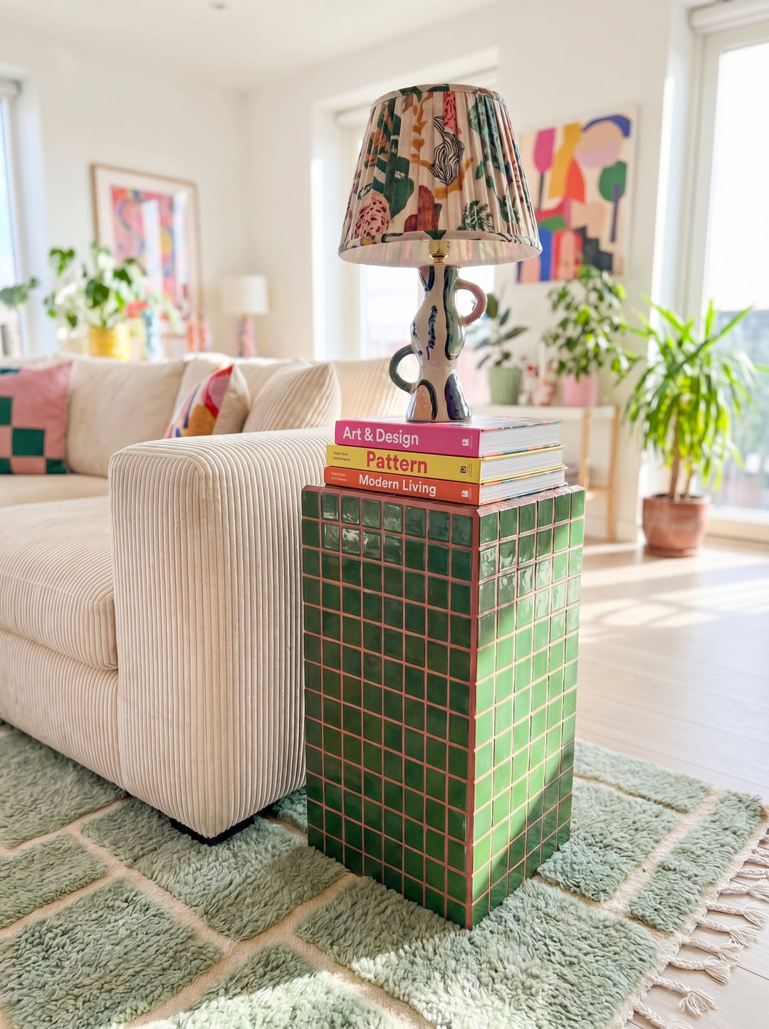 Tapis Beni Mrirt sur mesure | Tapis architectural vert sauge