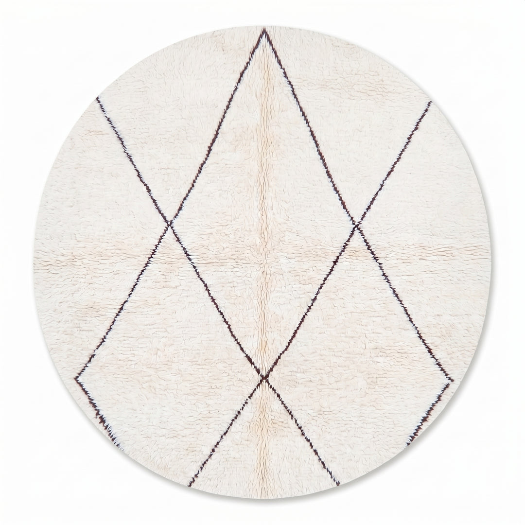 Custom Moroccan Round Rug – Geometric Cream &amp; Black