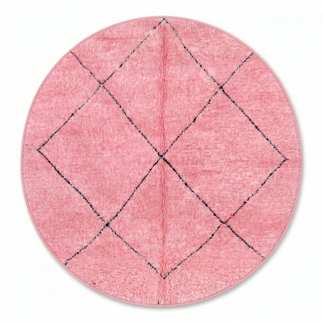 Custom Moroccan Round Rug – Vibrant Pink Diamond Trellis