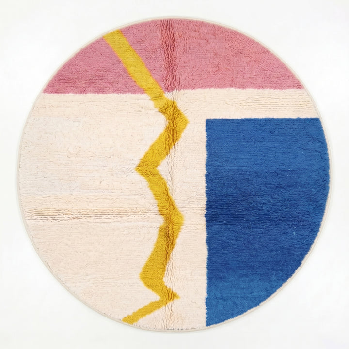 Custom Moroccan Round Rug – Cobalt, Pink &amp; Mustard