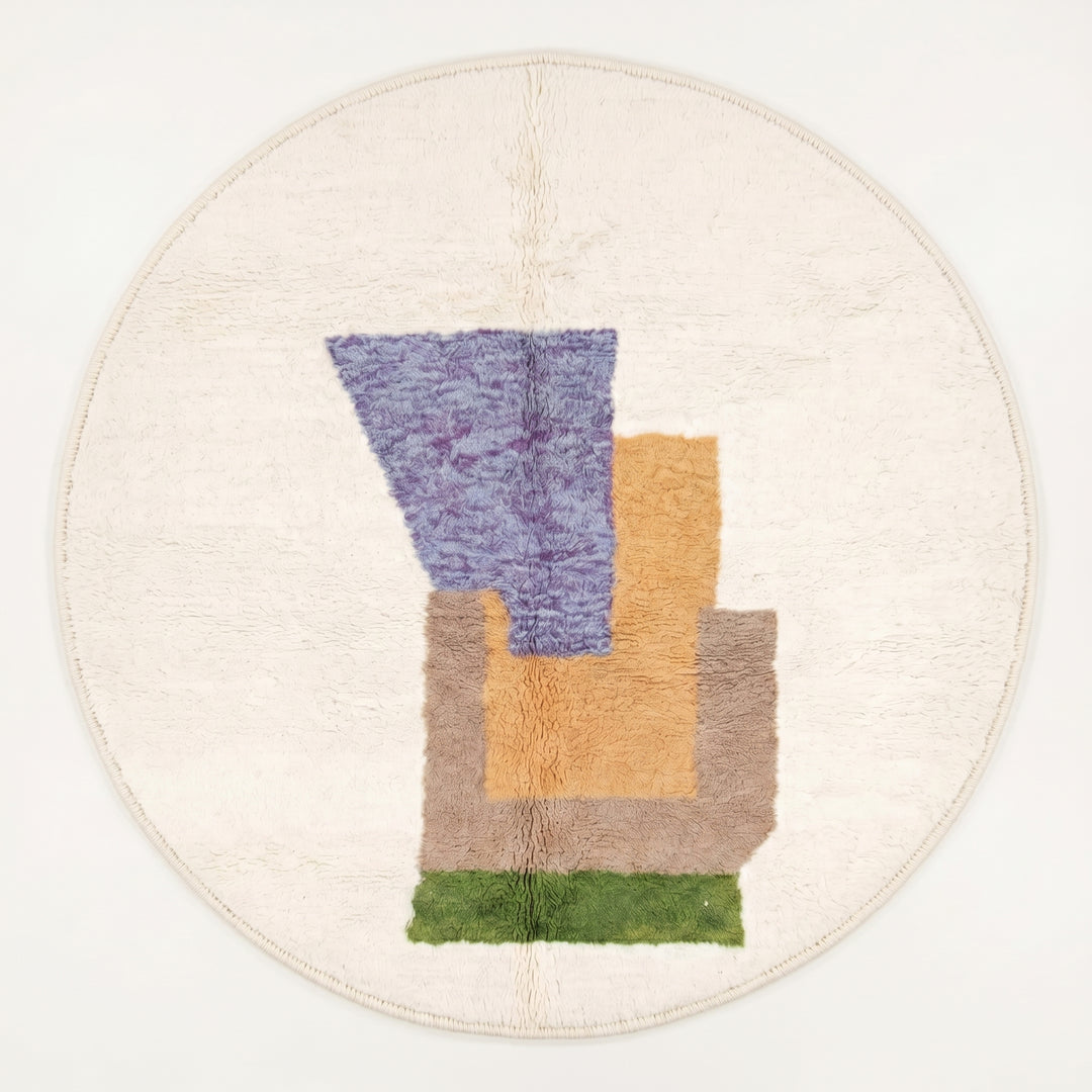 Tapis rond marocain sur mesure – Bloc de couleurs abstrait moderne