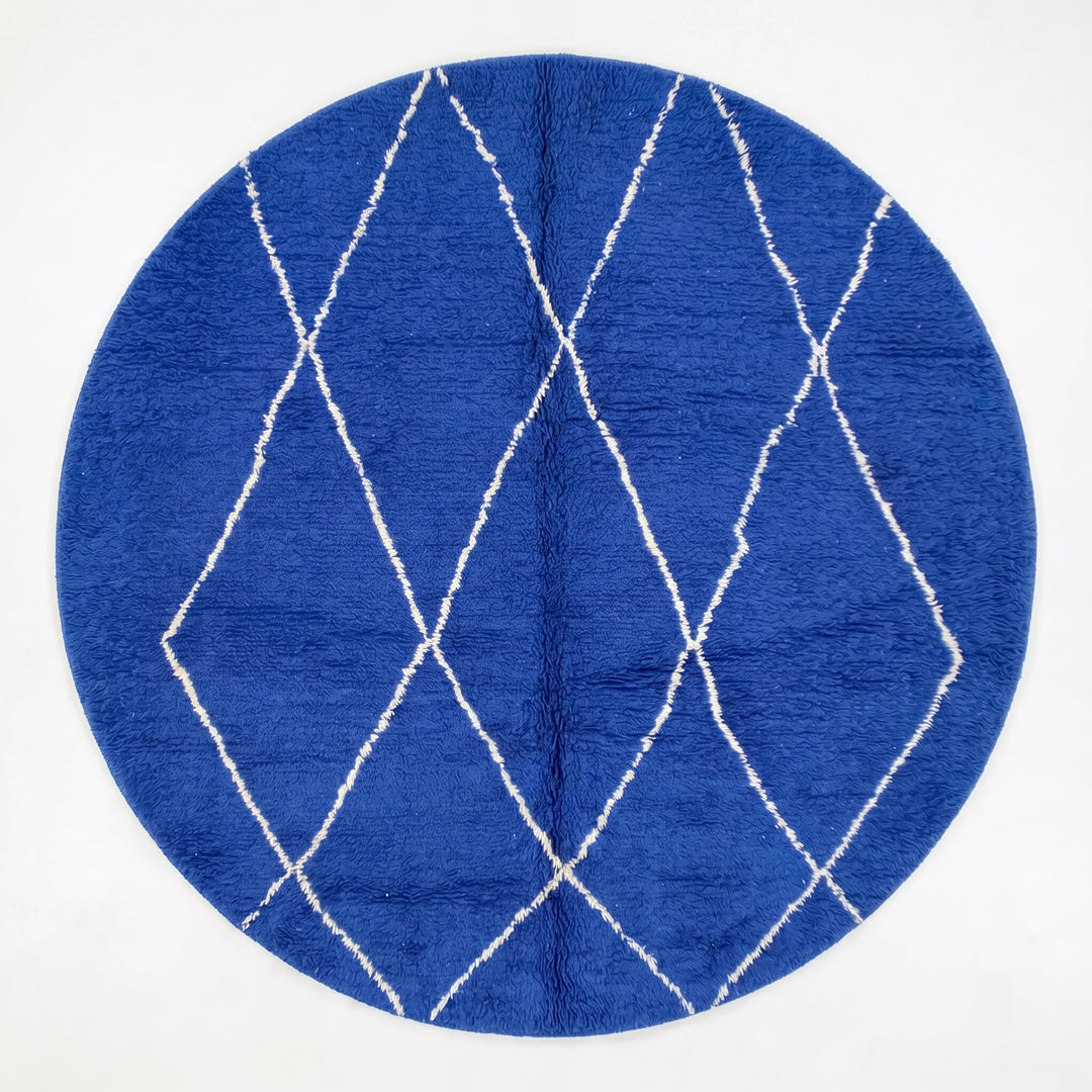 Custom Moroccan Round Rug – Vibrant Royal Blue Beni