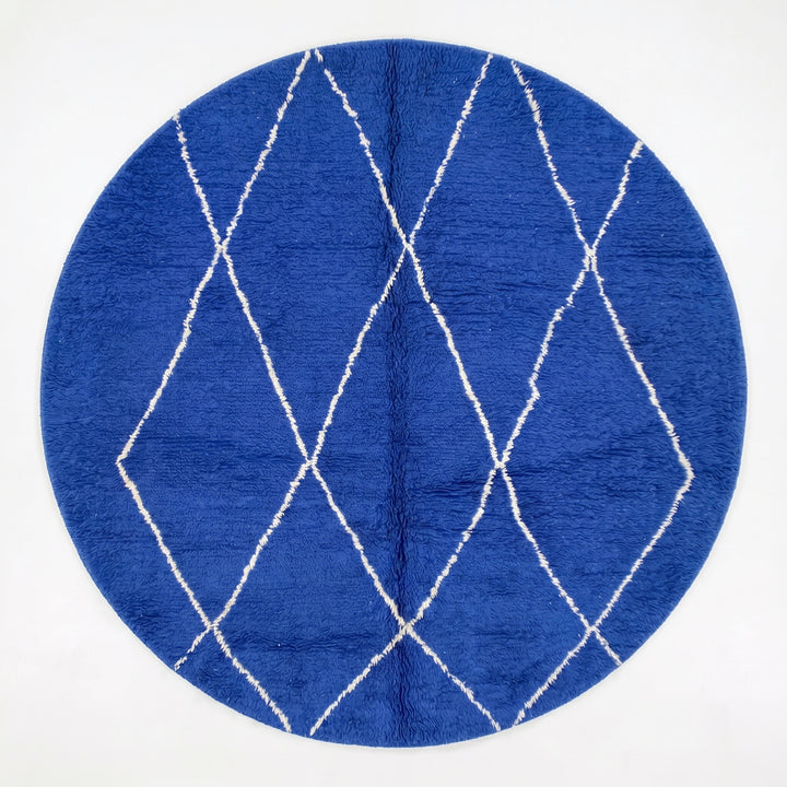 Custom Moroccan Round Rug – Vibrant Royal Blue Beni