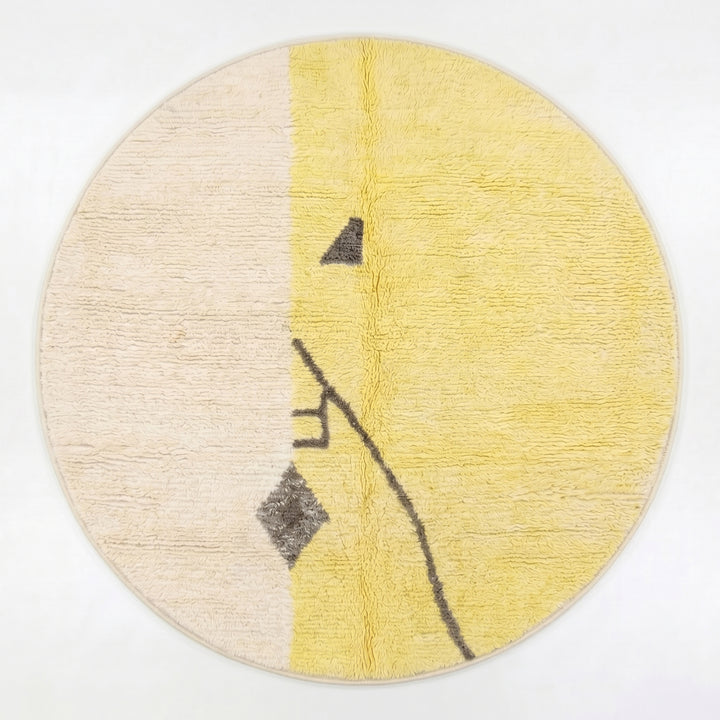 Custom Moroccan Round Rug – Soft Yellow and Natural White