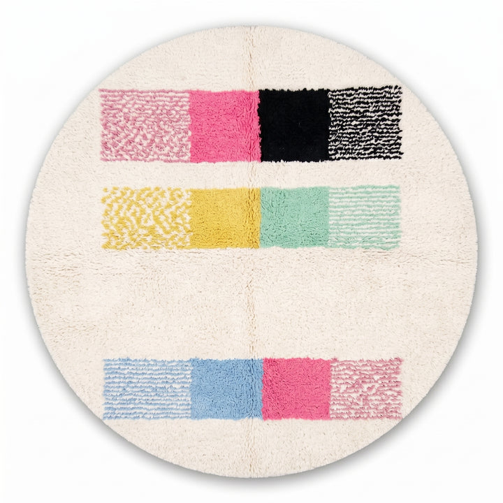 Custom Moroccan Round Rug – Modern Striped Moroccan Kilim