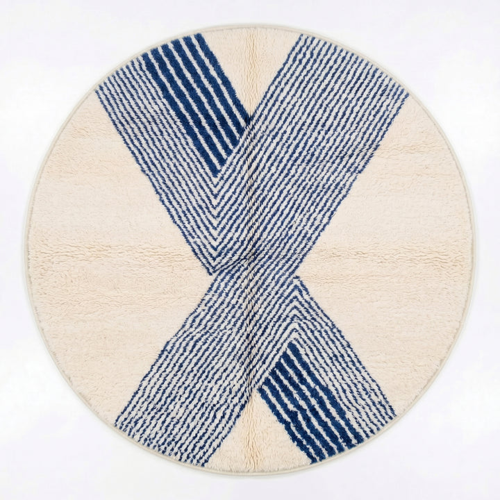 Tapis rond marocain sur mesure – Design géométrique contemporain marine