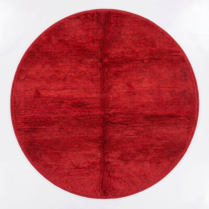 Custom Moroccan Round Rug – Vibrant Ruby Red Hand-Knotted Wool
