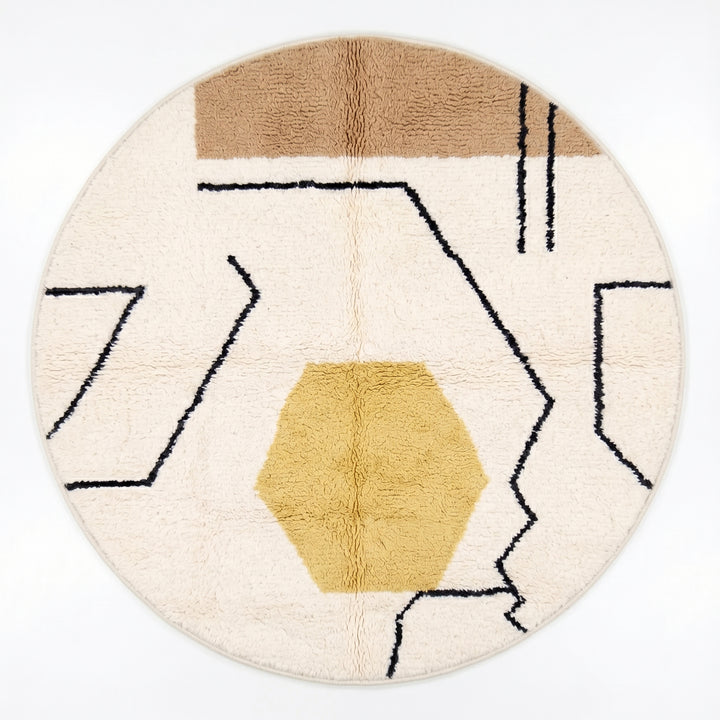 Custom Moroccan Round Rug – Abstract Line Art &amp; Geometric Accents