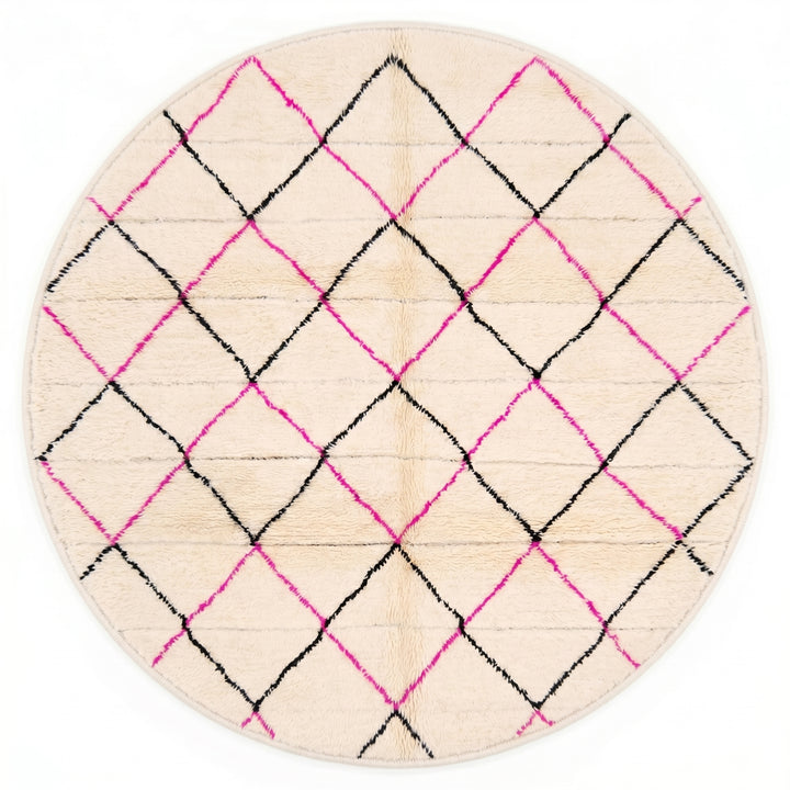Custom Moroccan Round Rug – Neon Pink &amp; Black Diamond