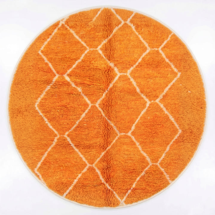 Tapis marocain rond sur mesure – Treillis losanges orange tangerine &amp; crème vifs