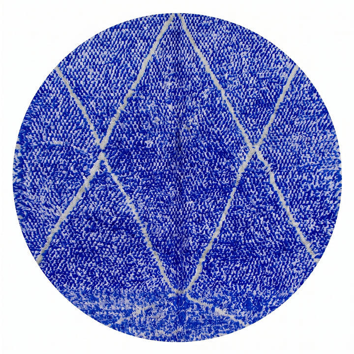 Custom Moroccan Round Rug – Royal Blue &amp; Cream Wool Rug