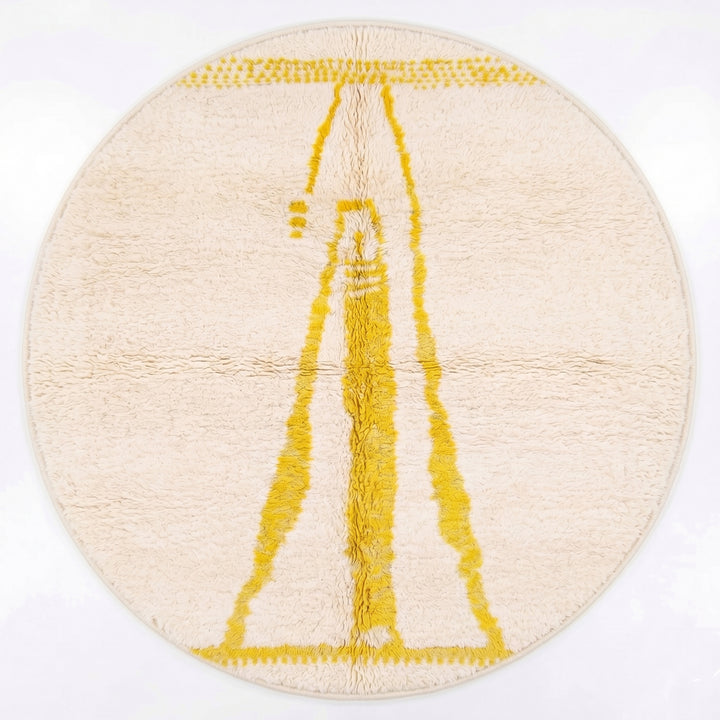 Custom Moroccan Round Rug – Minimalist Bright Yellow Berber Motif
