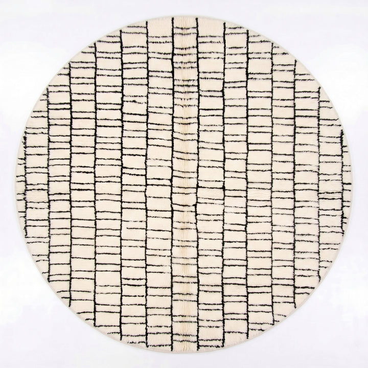 Custom Moroccan Round Rug – Modern Black &amp; White Geometric Grid