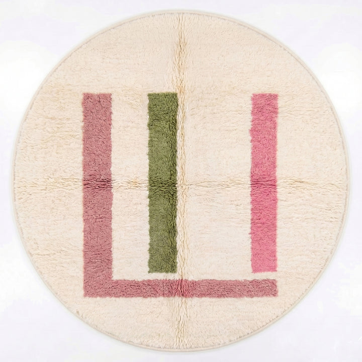 Custom Moroccan Round Rug – Minimalist Pink &amp; Sage Green Color Block