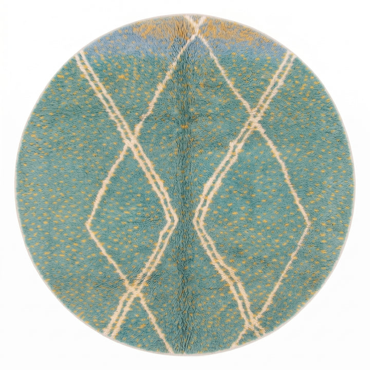 Custom Moroccan Round Rug – Ocean Teal &amp; Yellow Speckled
