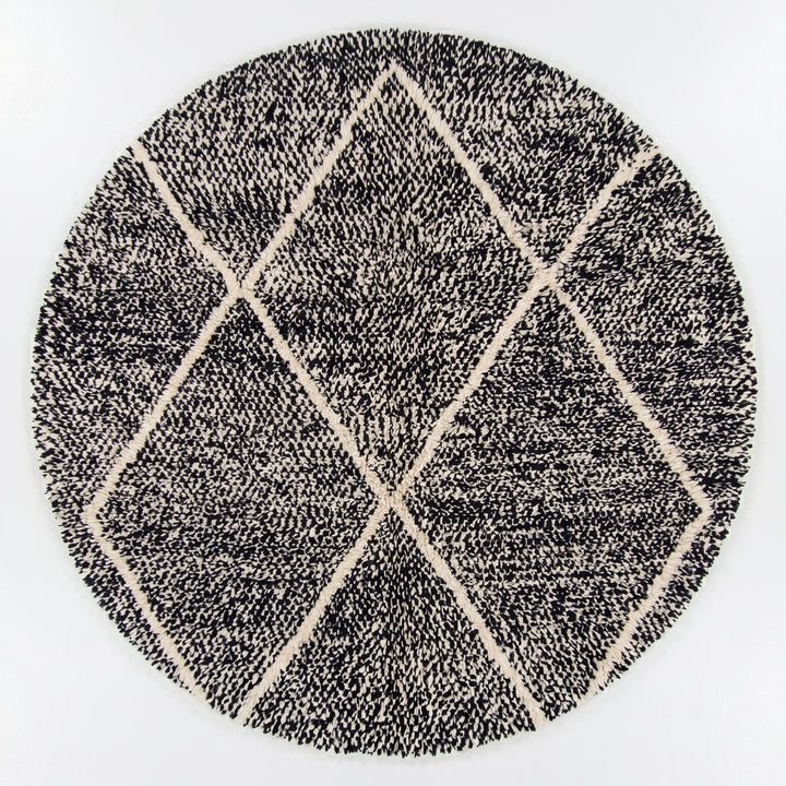 Custom Moroccan Round Rug – Charcoal &amp; Cream Geometric