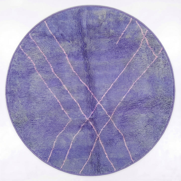 Custom Moroccan Round Rug –  Periwinkle Blue with Pale Pink Lattice