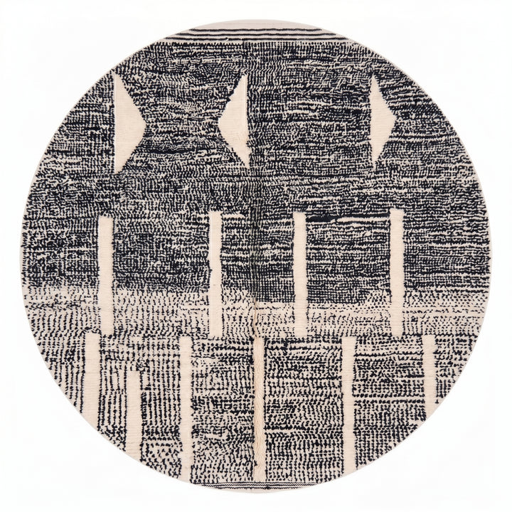Custom Moroccan Round Rug – Charcoal Heather &amp; Bold Ivory Geometric