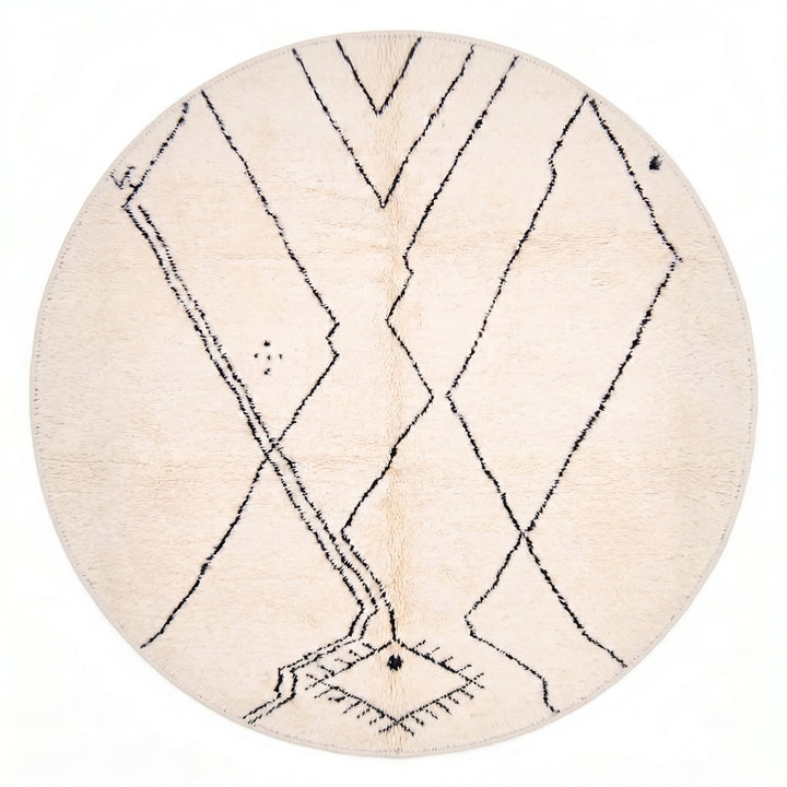 Custom Moroccan Round Rug – Abstract Asymmetrical Line Design