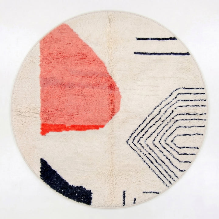 Tapis rond marocain personnalisé – Géométrique abstrait rose et anthracite