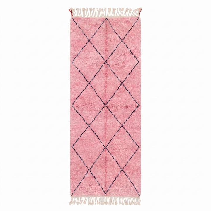 Beni Ourain Moroccan Runner Rug - Vibrant Pink Diamond Trellis