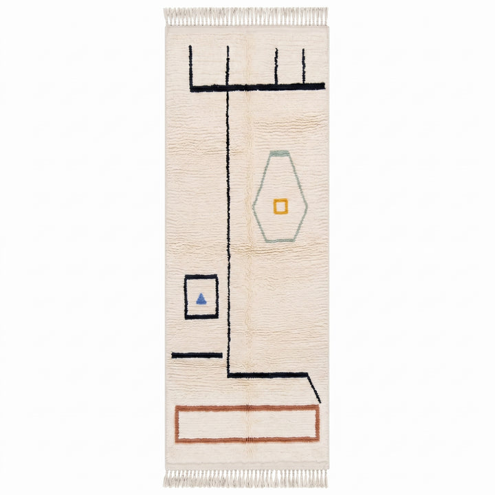 Beni Ourain Moroccan Runner Rug - Minimalist Cream with Abstract Modern