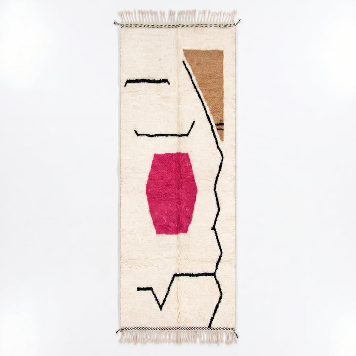 Beni Ourain Moroccan Runner Rug – Pink and Camel Abstract Art