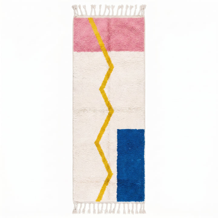 Beni Ourain Moroccan Runner Rug – Cobalt, Pink &amp; Mustard