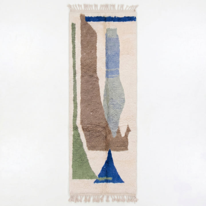Beni Ourain Moroccan Runner Rug –  Abstract Blue &amp; Green Accents