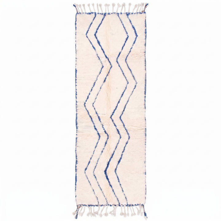 Beni Ourain Moroccan Runner Rug – Minimalist Blue Diamond Motif