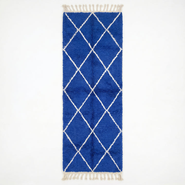 Beni Ourain Moroccan Runner Rug – Vibrant Royal Blue Beni