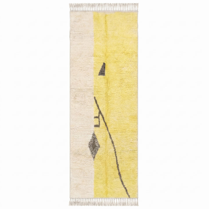 Beni Ourain Moroccan Runner Rug – Soft Yellow and Natural White