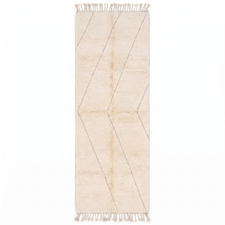 Beni Ourain Moroccan Runner Rug – Neutral Cream and Subtle Grey