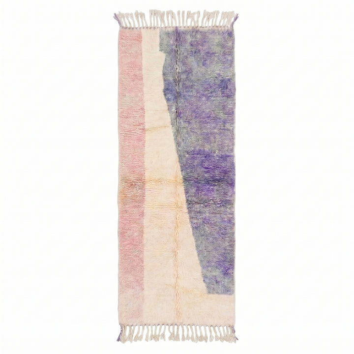 Beni Ourain Moroccan Runner Rug – Plush Purple and Pink Wool