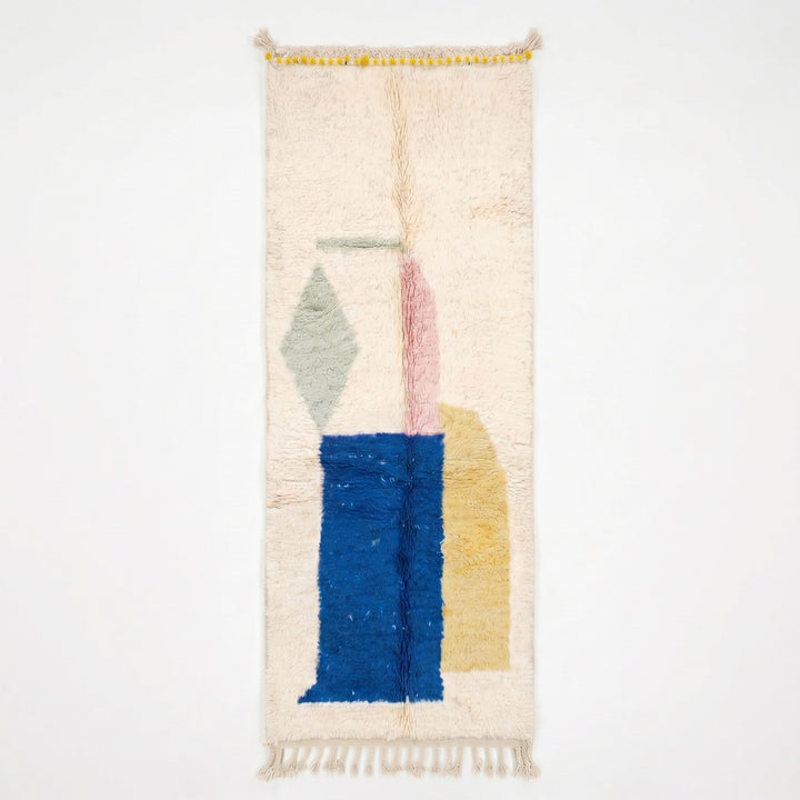 Beni Ourain Moroccan Runner Rug – Plush Wool Abstract Geometric