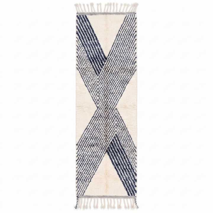 Beni Ourain Moroccan Runner Rug – Contemporary Navy Geometric Design