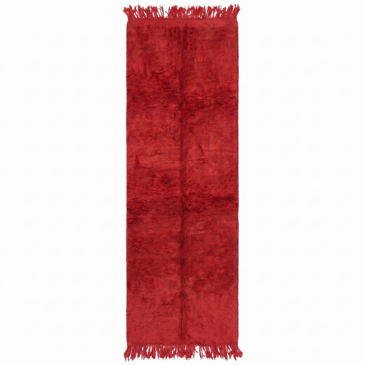 Beni Ourain Moroccan Runner Rug – Vibrant Ruby Red Hand-Knotted Wool