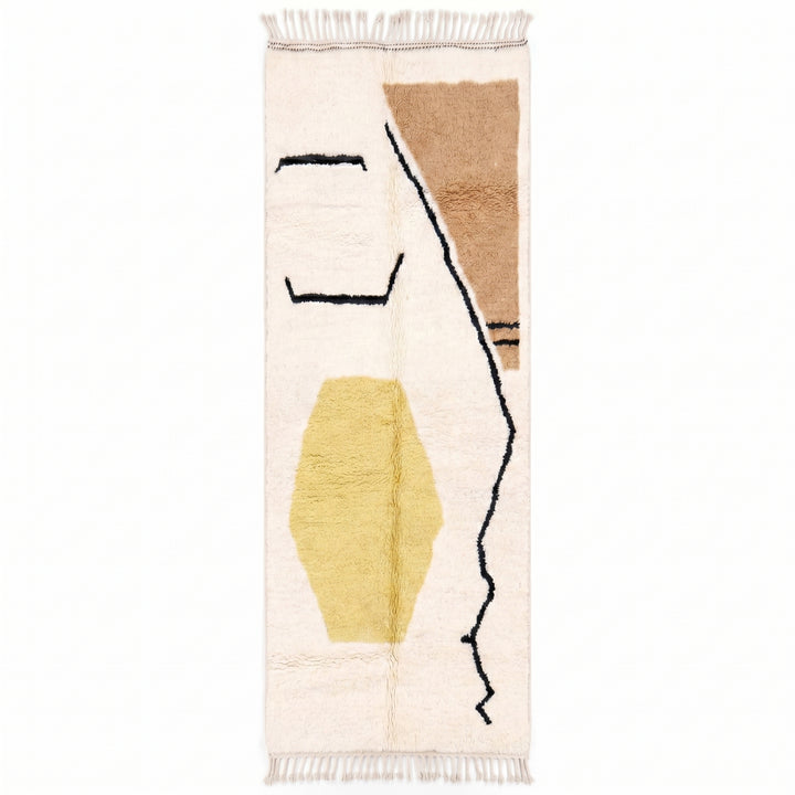 Beni Ourain Moroccan Runner Rug – Abstract Line Art &amp; Geometric Accents