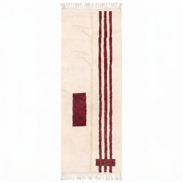 Beni Ourain Moroccan Runner Rug – Deep Red Abstract Motif