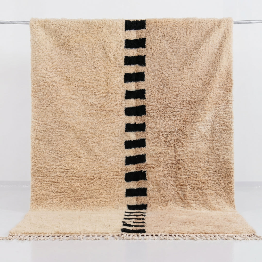 Custom Beni Ourain Rug | Two-Tone Beige with Dashed Black Stripe
