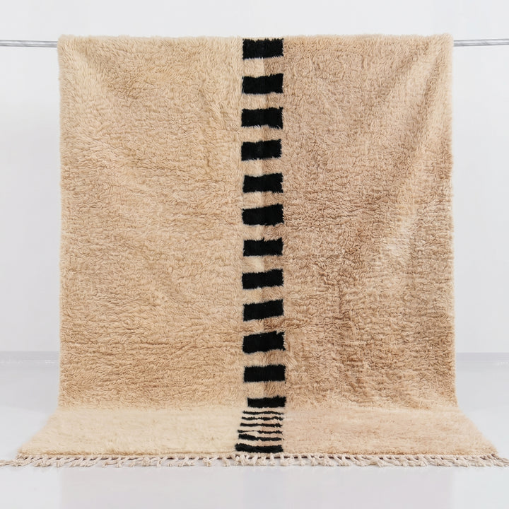 Custom Beni Ourain Rug | Two-Tone Beige with Dashed Black Stripe